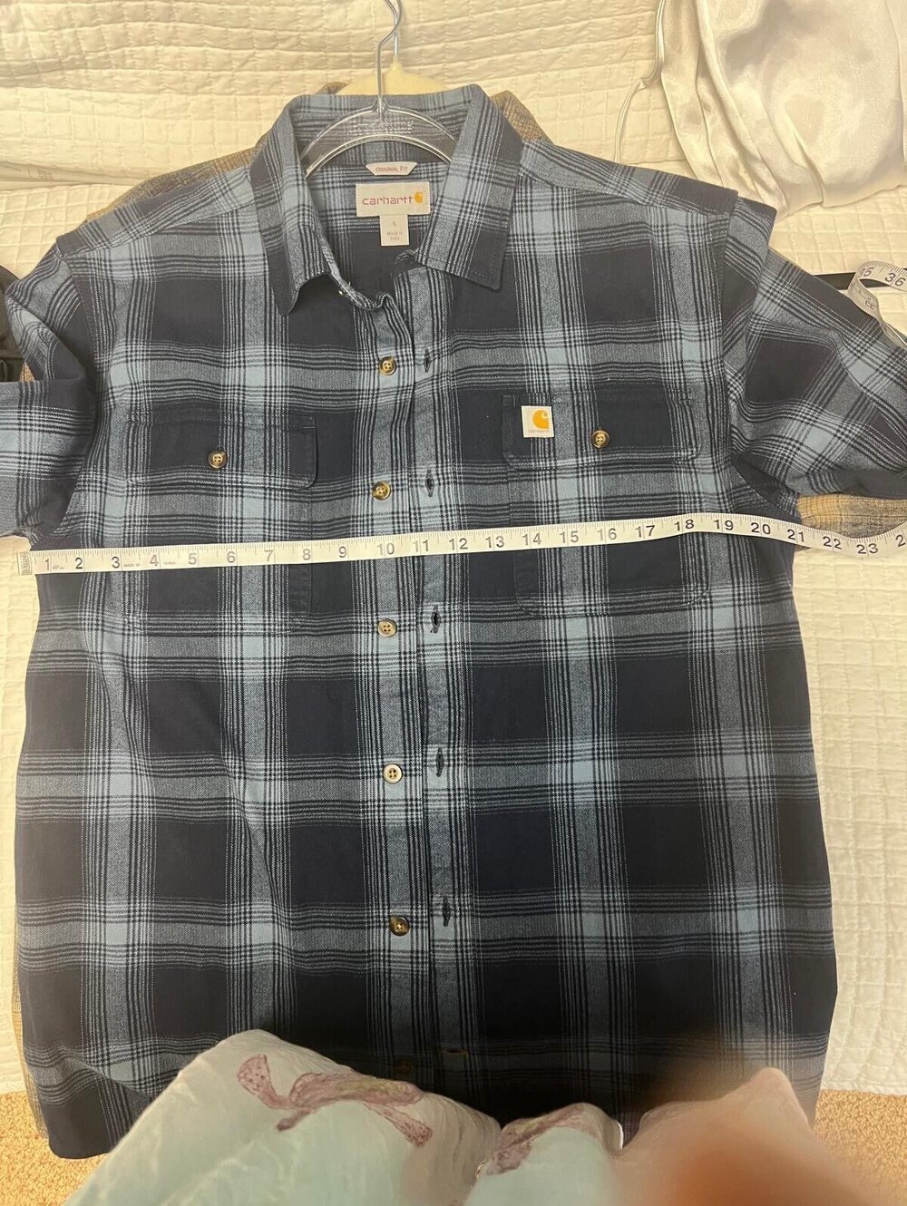 Carhartt Button-Up Plaid Shirt Blue and Brown Small Original Fit - Picture 3 of 11